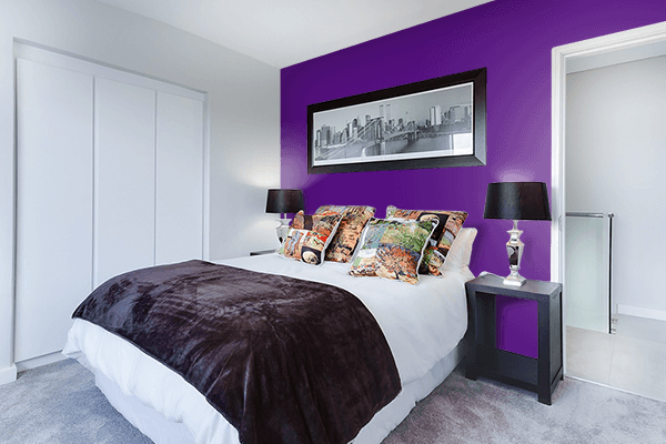 Pretty Photo frame on Metallic Purple color Bedroom interior wall color
