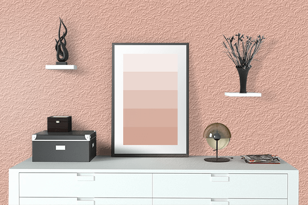 Pretty Photo frame on Apricot CMYK color drawing room interior textured wall