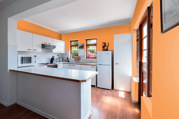 Pretty Photo frame on Bright Neon Orange CMYK color kitchen interior wall color