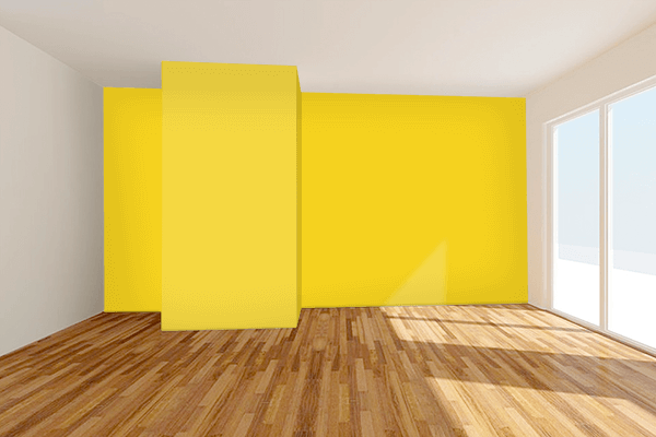 Pretty Photo frame on Metallic Yellow color Living room wal color