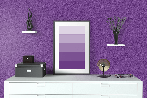 Pretty Photo frame on Ocean Purple color drawing room interior textured wall