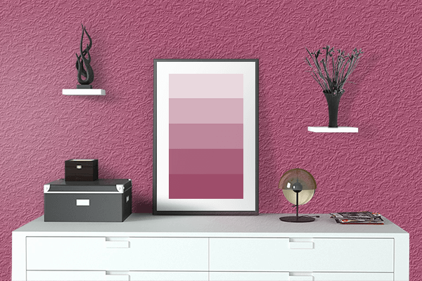 Pretty Photo frame on Raspberry Rose color drawing room interior textured wall
