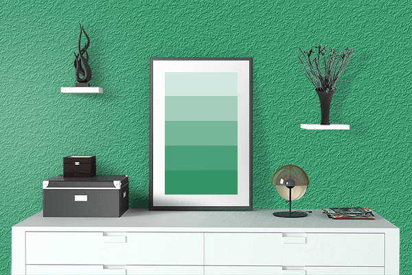 Pretty Photo frame on Jade CMYK color drawing room interior textured wall