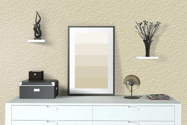 Pretty Photo frame on Champagne Gold color drawing room interior textured wall