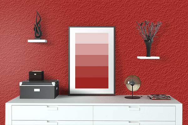 Pretty Photo frame on Blood color drawing room interior textured wall