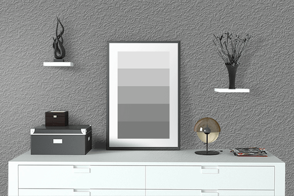 Pretty Photo frame on Neutral Grey color drawing room interior textured wall
