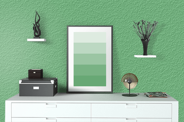 Pretty Photo frame on Emerald CMYK color drawing room interior textured wall