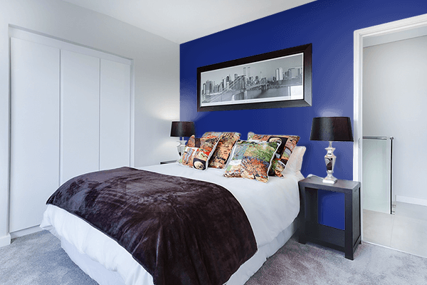 Pretty Photo frame on Dark Peacock Blue color Bedroom interior wall color