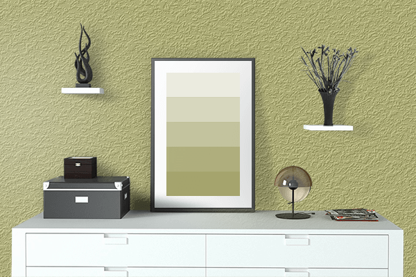 Pretty Photo frame on Light Olive color drawing room interior textured wall