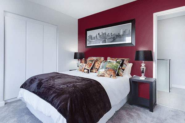 Pretty Photo frame on Dark Claret color Bedroom interior wall color