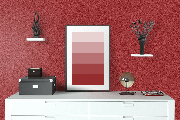 Pretty Photo frame on Best Red color drawing room interior textured wall