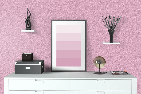 Pretty Photo frame on Cotton Candy color drawing room interior textured wall