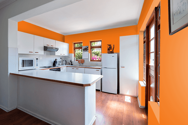 Pretty Photo frame on Metallic Orange color kitchen interior wall color