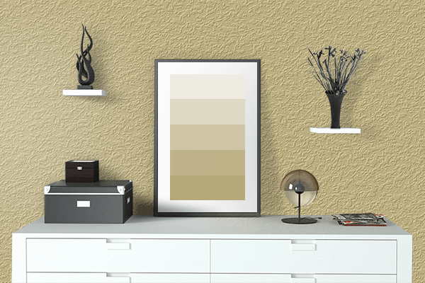 Pretty Photo frame on Gentle Gold color drawing room interior textured wall