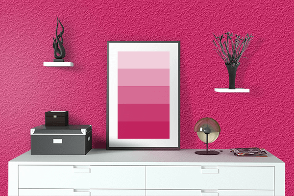 Pretty Photo frame on Raspberry color drawing room interior textured wall