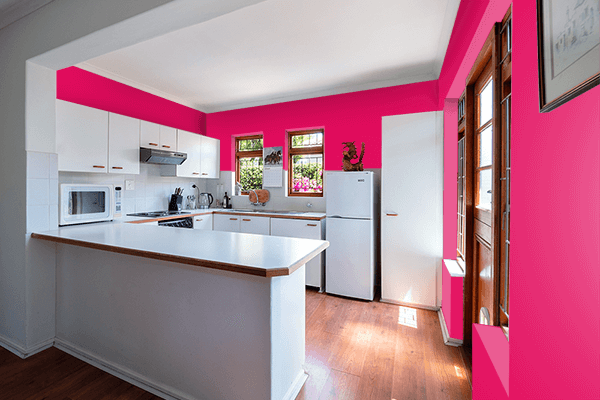 Pretty Photo frame on Raspberry color kitchen interior wall color