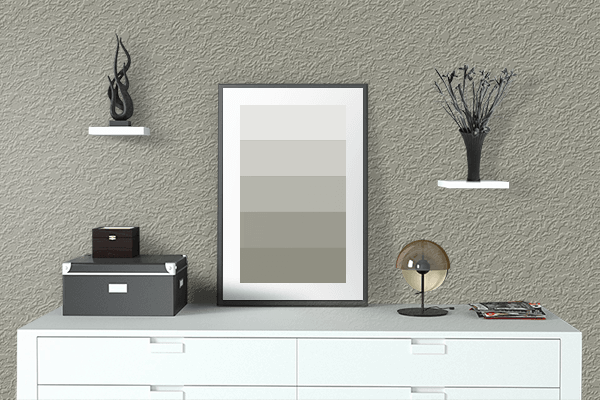 Pretty Photo frame on Olive Gray color drawing room interior textured wall