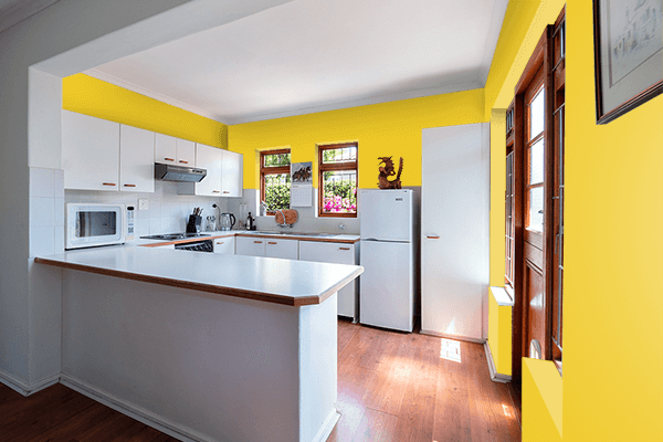 Pretty Photo frame on Tumeric color kitchen interior wall color