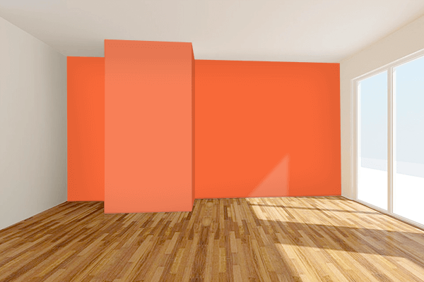 Pretty Photo frame on Premium Orange color Living room wal color