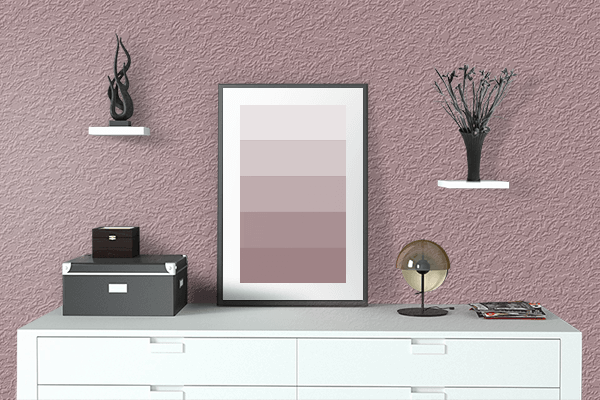 Pretty Photo frame on Dusty Rose color drawing room interior textured wall