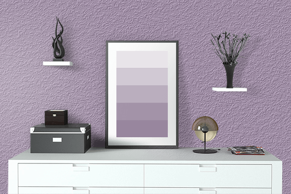 Pretty Photo frame on Glossy Grape color drawing room interior textured wall