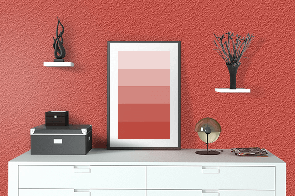 Pretty Photo frame on Vermillion CMYK color drawing room interior textured wall