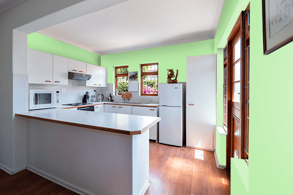 Pretty Photo frame on Happy Green color kitchen interior wall color