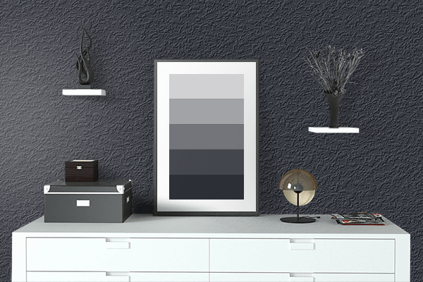 Pretty Photo frame on Black Denim color drawing room interior textured wall