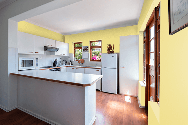 Pretty Photo frame on Gentle Yellow color kitchen interior wall color