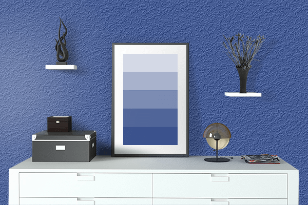 Pretty Photo frame on Premium Blue color drawing room interior textured wall
