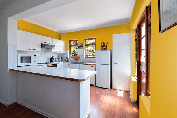 Pretty Photo frame on Autumn Yellow color kitchen interior wall color