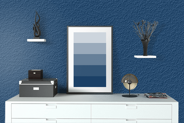Pretty Photo frame on Midnight Blue (Crayola) color drawing room interior textured wall