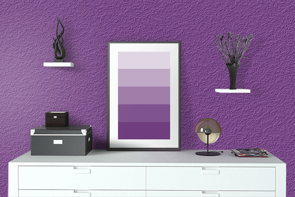 Pretty Photo frame on Luxury Purple color drawing room interior textured wall