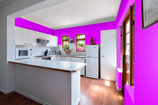 Pretty Photo frame on Fluorescent Purple color kitchen interior wall color