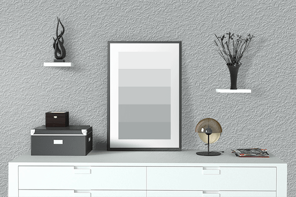 Pretty Photo frame on Misty Gray color drawing room interior textured wall