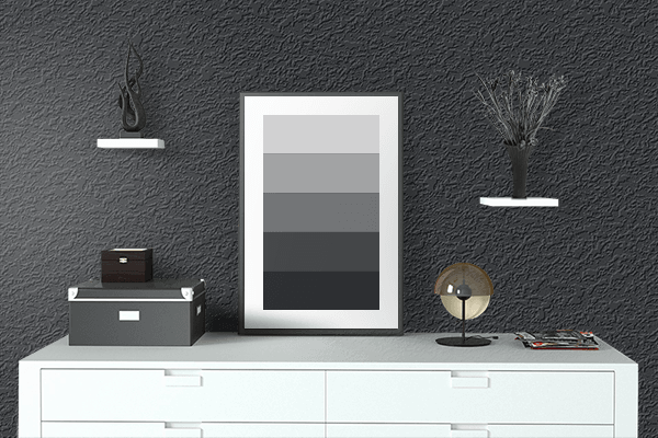 Pretty Photo frame on Frost Black color drawing room interior textured wall