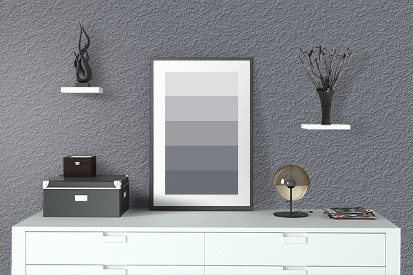 Pretty Photo frame on Gunmetal Silver color drawing room interior textured wall