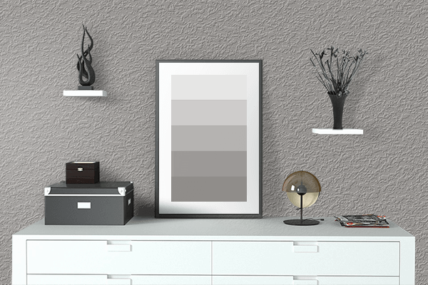 Pretty Photo frame on Flint Gray color drawing room interior textured wall