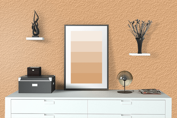 Pretty Photo frame on Buff Orange color drawing room interior textured wall