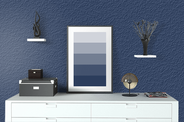 Pretty Photo frame on Turnbull’s Blue color drawing room interior textured wall