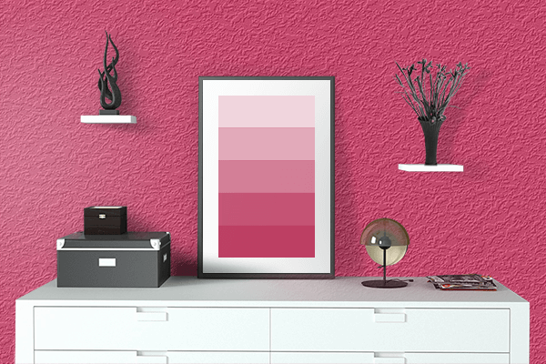 Pretty Photo frame on Cerise color drawing room interior textured wall