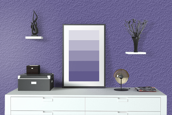 Pretty Photo frame on Purple Opulence color drawing room interior textured wall