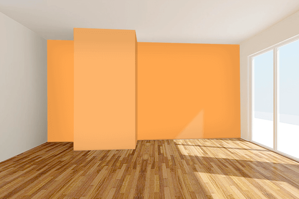Pretty Photo frame on Blazing Orange color Living room wal color