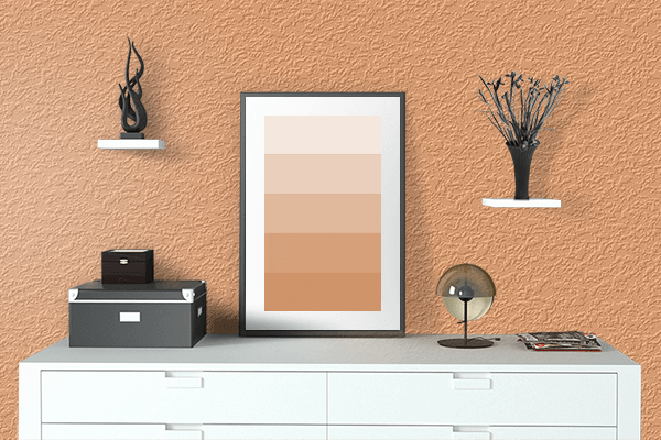 Pretty Photo frame on Summer Orange color drawing room interior textured wall