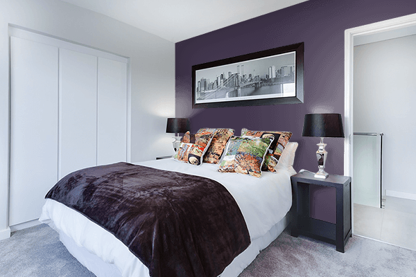 Pretty Photo frame on Purple Velvet color Bedroom interior wall color