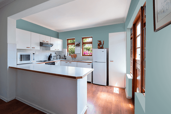 Pretty Photo frame on Ash Blue color kitchen interior wall color