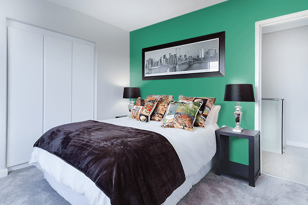 Pretty Photo frame on Wintergreen color Bedroom interior wall color