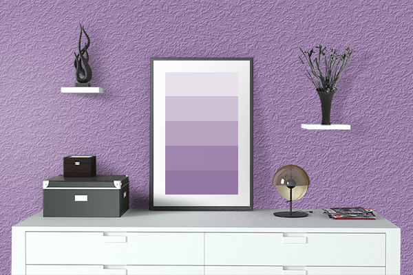 Pretty Photo frame on Summer Purple color drawing room interior textured wall