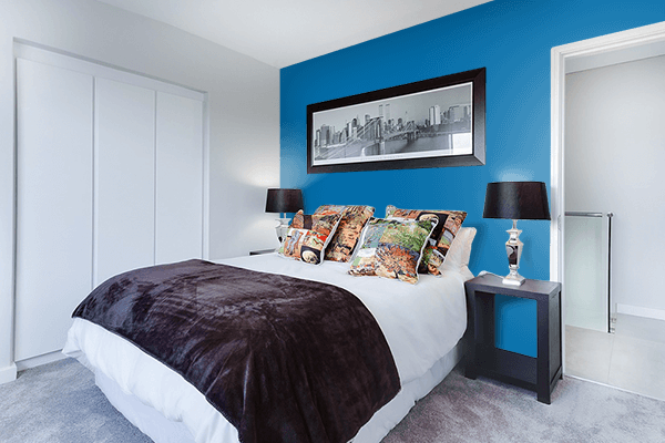 Pretty Photo frame on Indigo Bunting color Bedroom interior wall color
