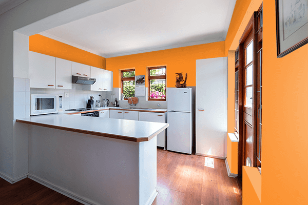 Pretty Photo frame on Flame Orange color kitchen interior wall color